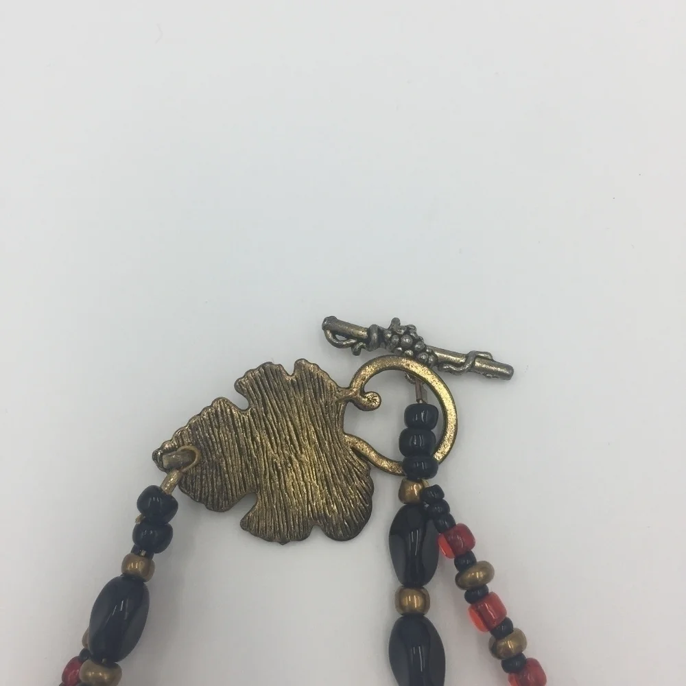 Handpainted Pointed Pendant Beaded Necklace Red